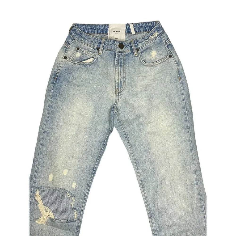 One Teaspoon Awesome Baggies Jeans Light Wash Denim Distressed Kansas Blue Sz 27